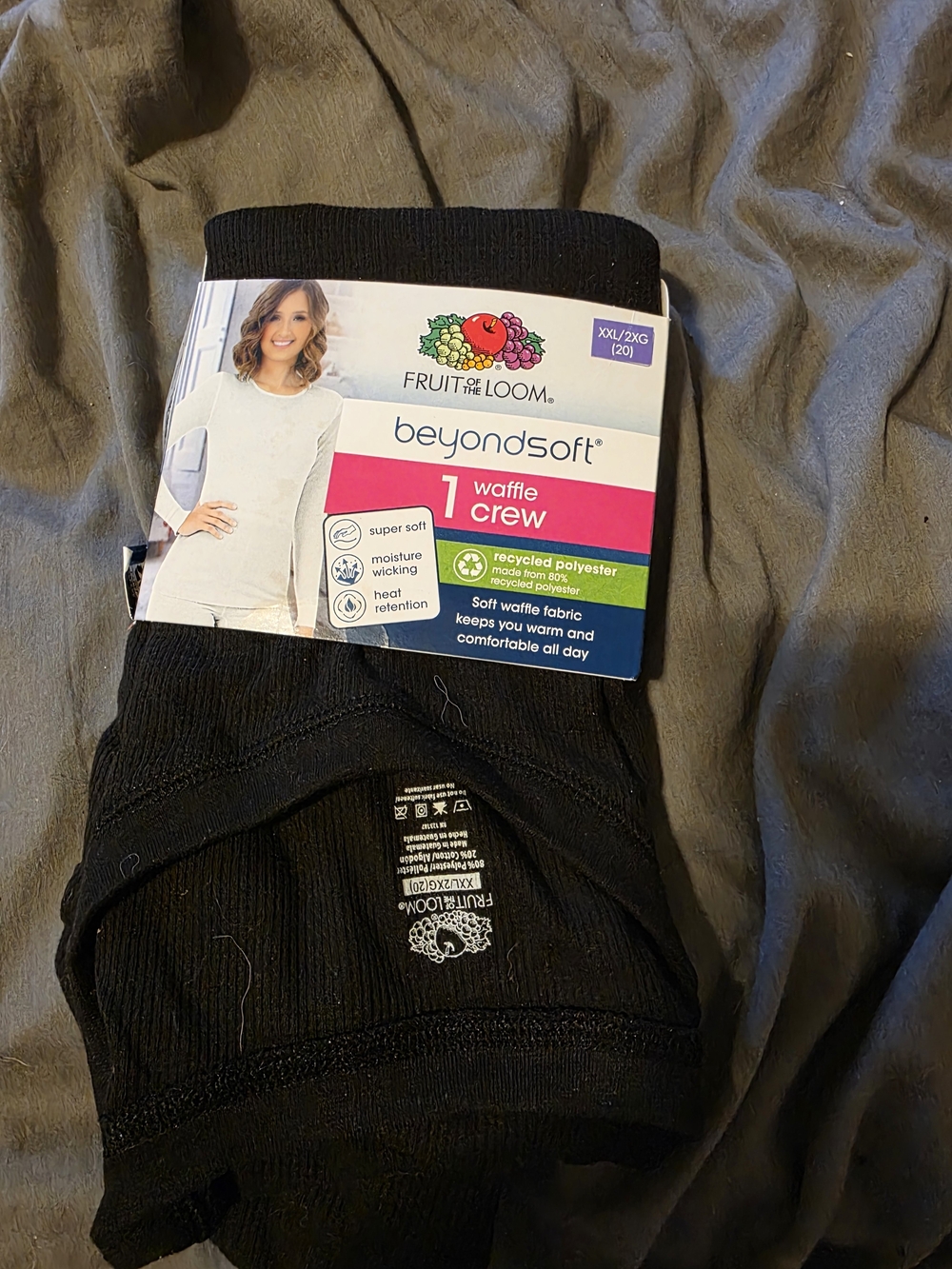 Fruit of the Loom Women's Beyondsoft Waffle Crew Top - Black